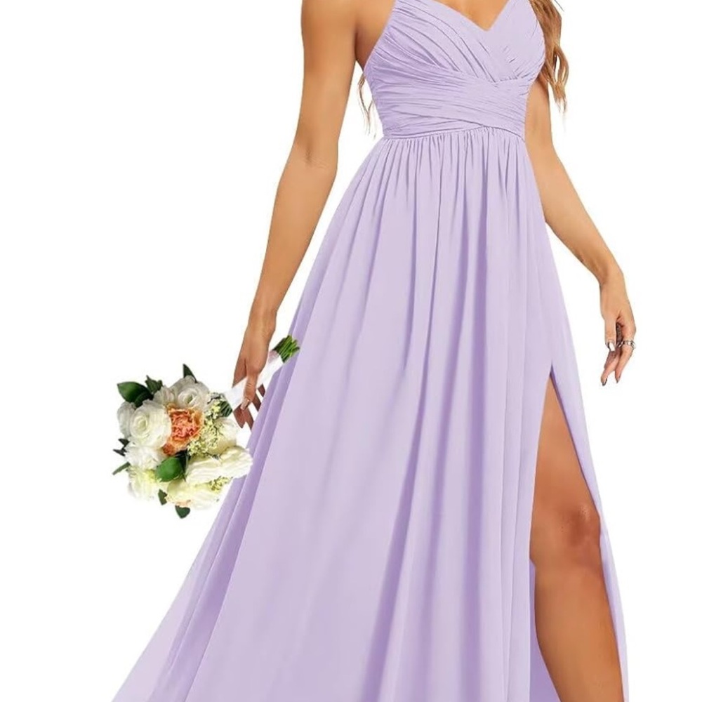 Elegant Chiffon V Neck with Pockets LAVENDER Evening Gown